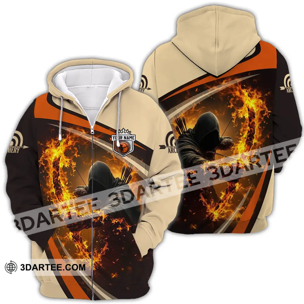 Unisex Shirt - Custom Text Fire Archery Zipper Hoodie / S T-Shirt