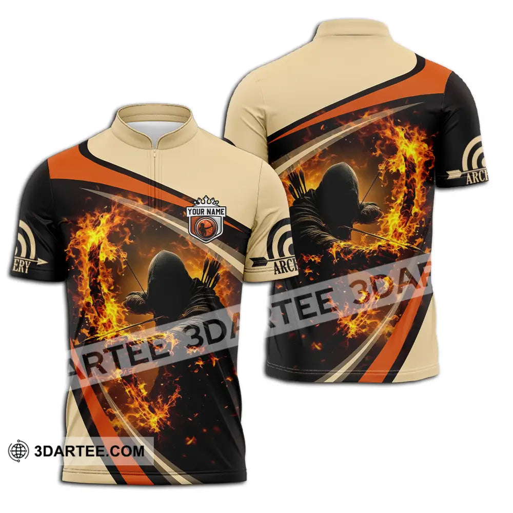 Unisex Shirt - Custom Text Fire Archery Zipper Polo / S T-Shirt