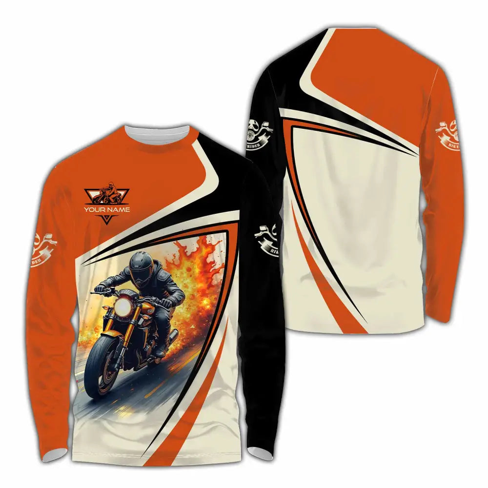 Unisex Shirt - Custom Text Shirt Fire Biker Rider Shirt Long Sleeve Shirt / S T-shirt