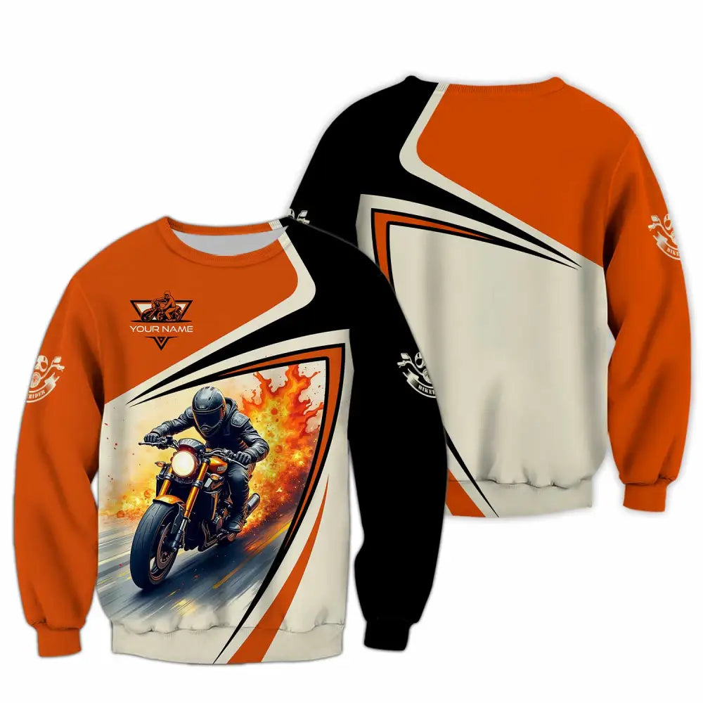 Unisex Shirt - Custom Text Shirt Fire Biker Rider Shirt Long Sleeve / S T-shirt