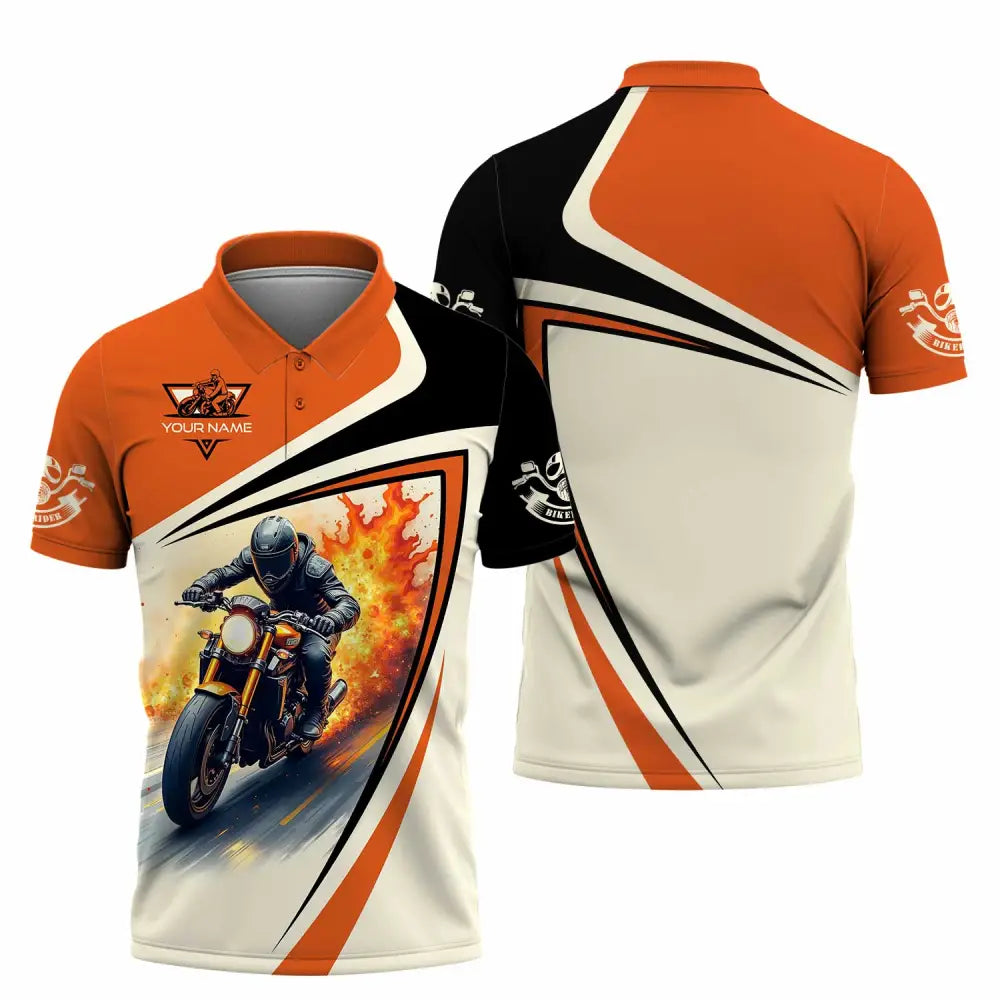 Unisex Shirt - Custom Text Shirt Fire Biker Rider Shirt Polo Shirt / S T-shirt
