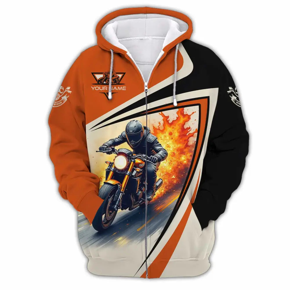 Unisex Shirt - Custom Text Shirt Fire Biker Rider Shirt Zipper Hoodie / S T-shirt