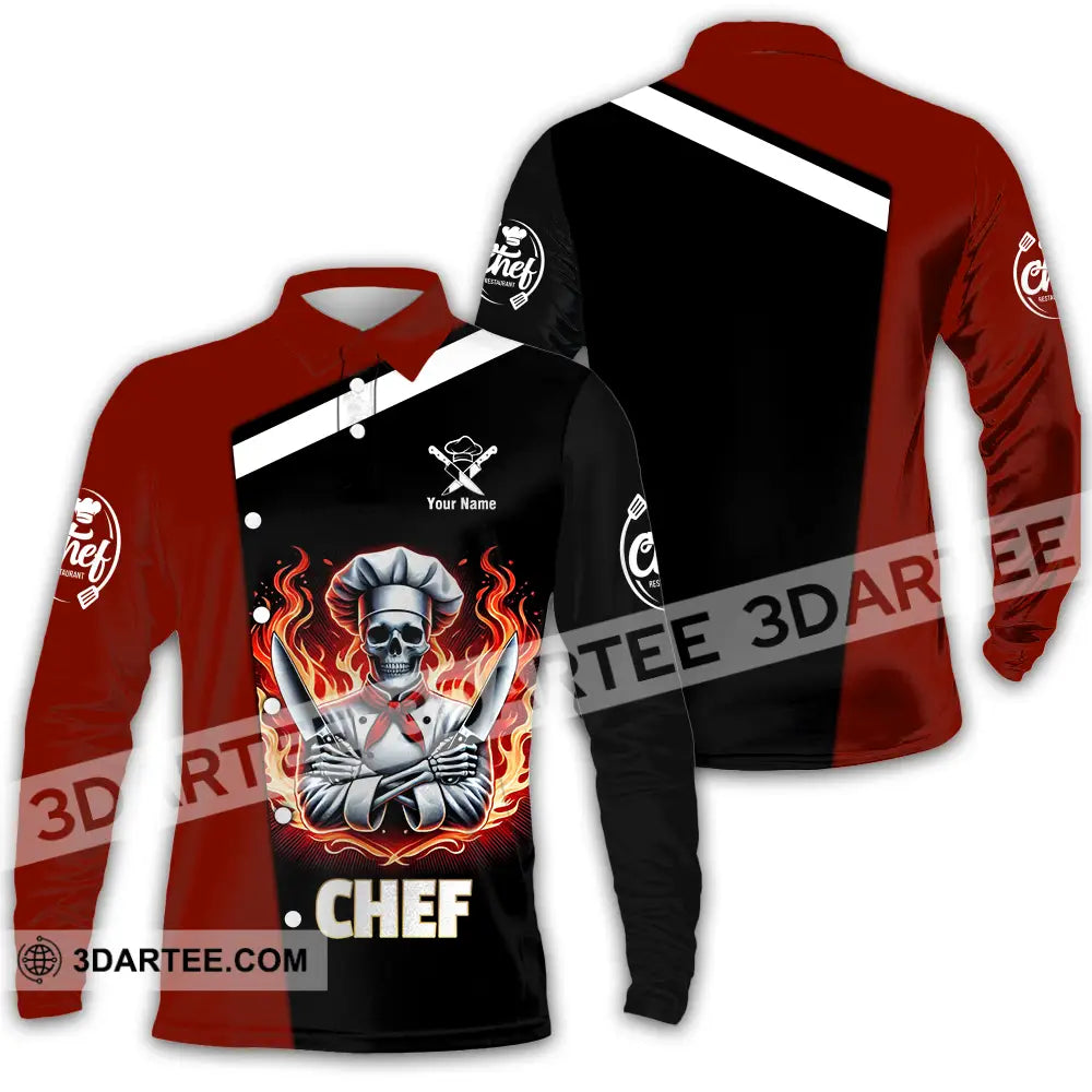 Unisex Shirt - Custom Text Fire Chef Long Sleeve Polo / S T-Shirt