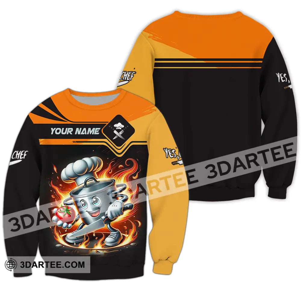 Unisex Shirt - Custom Text Fire Chef Long Sleeve / S T-Shirt