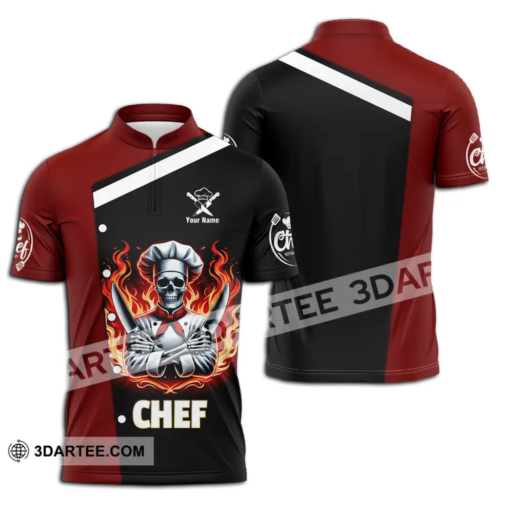 Unisex Shirt - Custom Text Fire Chef Zipper Polo / S T-Shirt