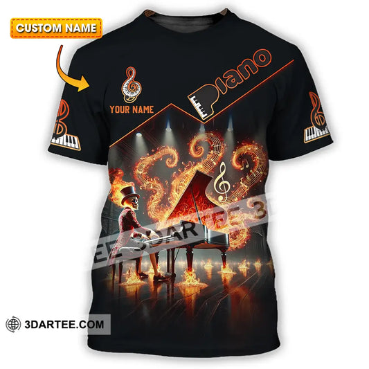 Unisex Shirt - Custom Text Fire Piano T-Shirt