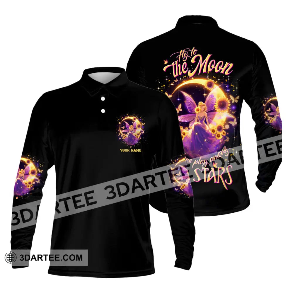Unisex Shirt - Custom Text Shirt Fly To The Moon Let Me Play Among The Stars Hippie Shirt Long Sleeve Polo / S T-shirt