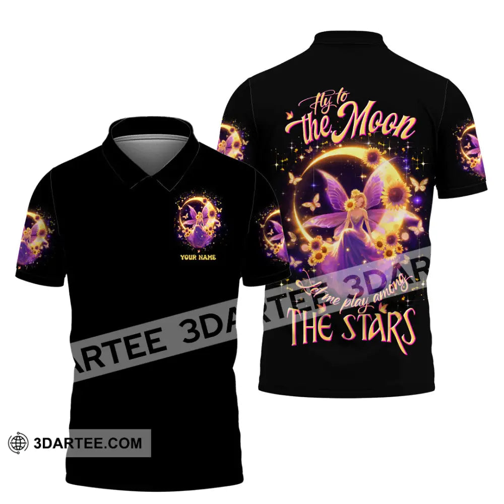 Unisex Shirt - Custom Text Shirt Fly To The Moon Let Me Play Among The Stars Hippie Shirt Polo Shirt / S T-shirt