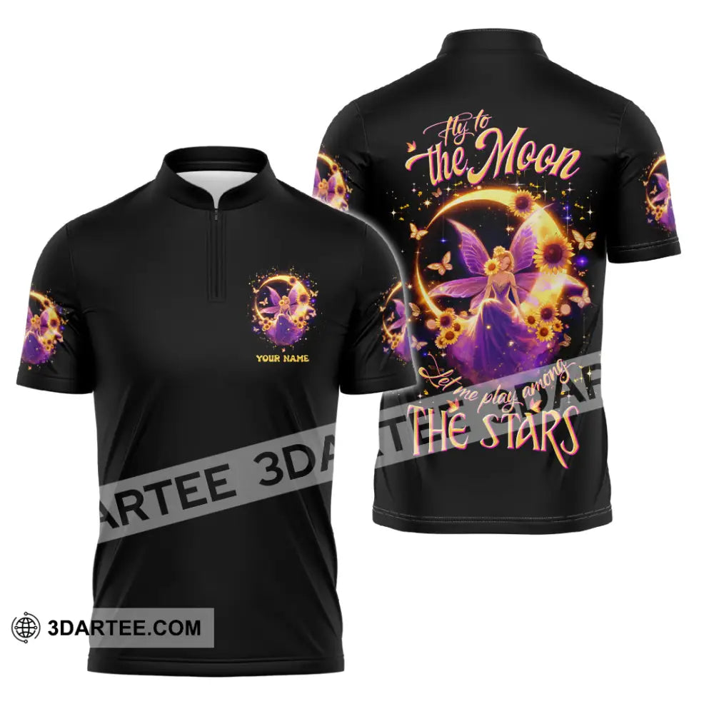 Unisex Shirt - Custom Text Shirt Fly To The Moon Let Me Play Among The Stars Hippie Shirt Zipper Polo Shirt / S T-shirt