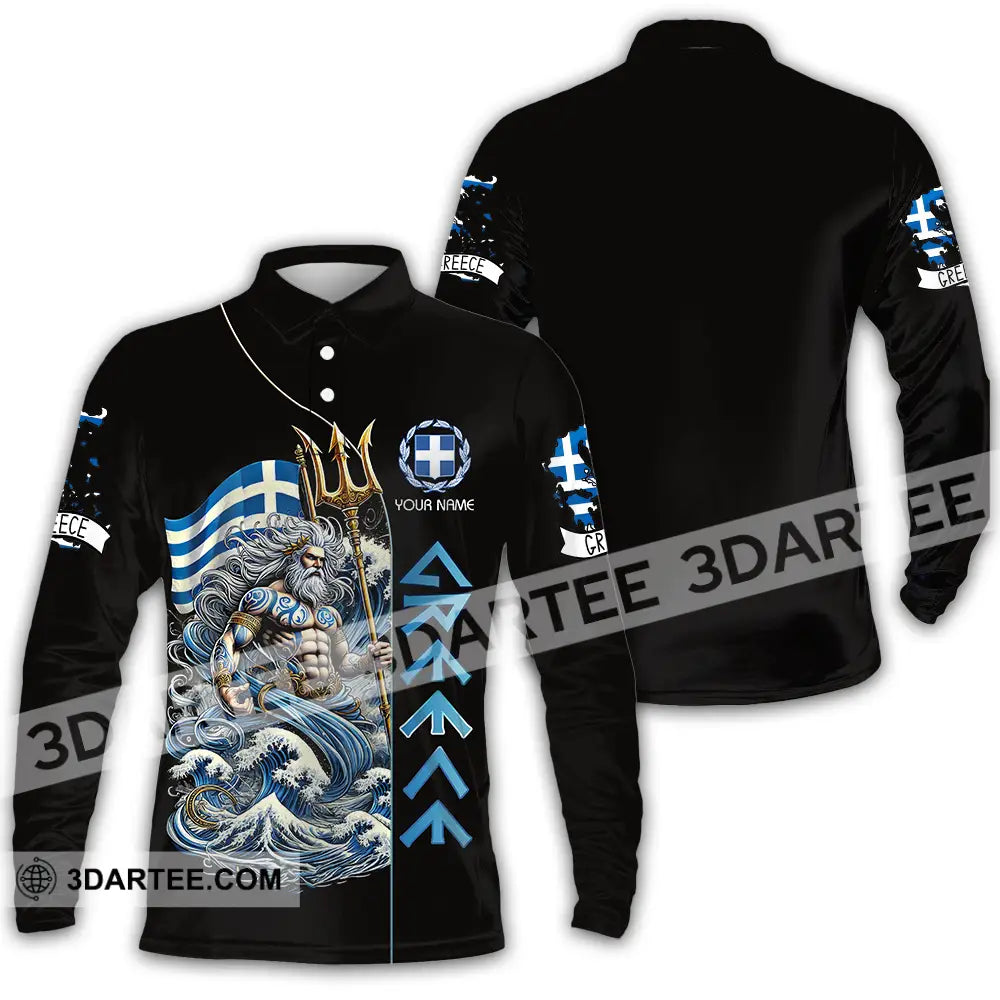 Unisex Shirt - Custom Text Greece Long Sleeve Polo / S T-Shirt