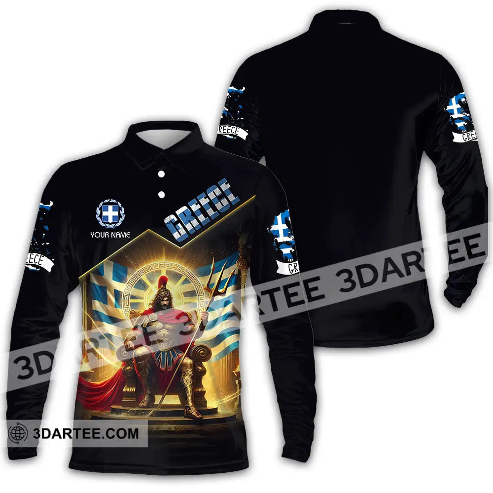 Unisex Shirt - Custom Text Greece Long Sleeve Polo / S T-Shirt