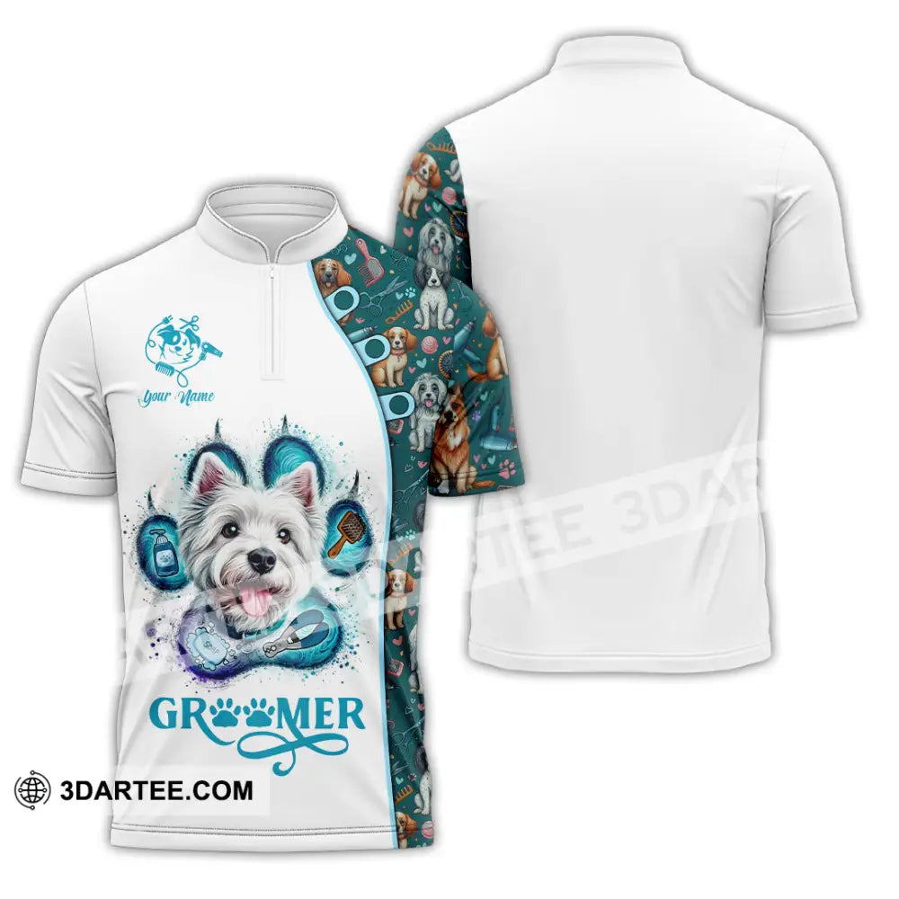 Unisex Shirt - Custom Text Shirt Groomer Shirt Zipper Polo Shirt / S T-shirt