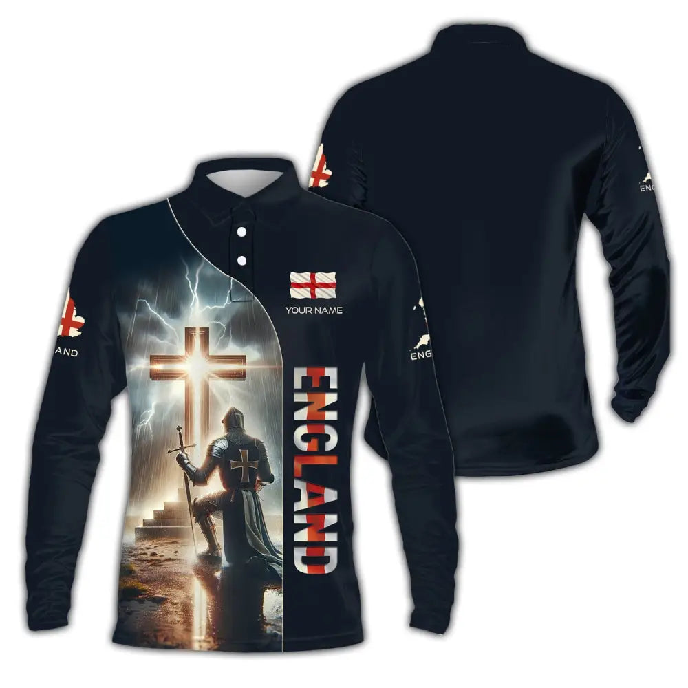 Unisex Shirt - Custom Text Shirt Guardian Of England Long Sleeve Polo / S T-shirt
