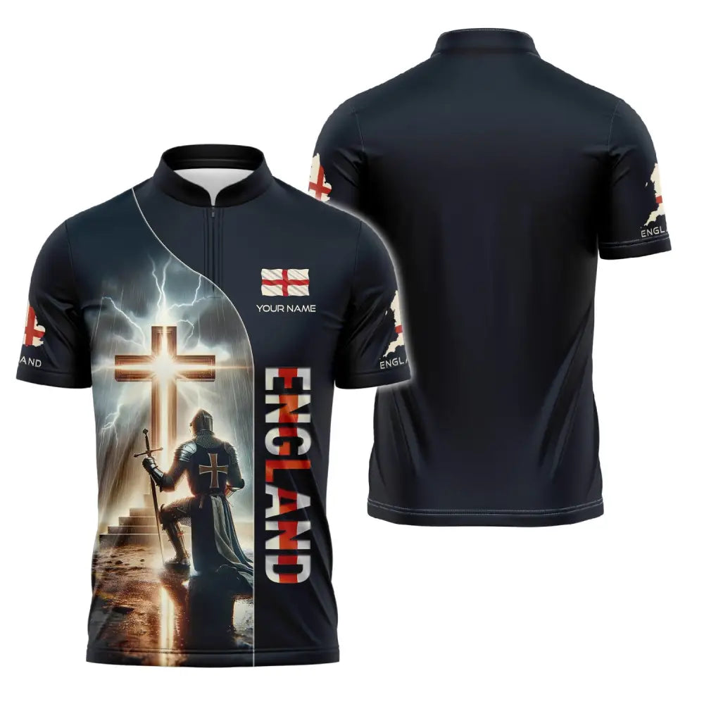 Unisex Shirt - Custom Text Shirt Guardian Of England Zipper Polo Shirt / S T-shirt
