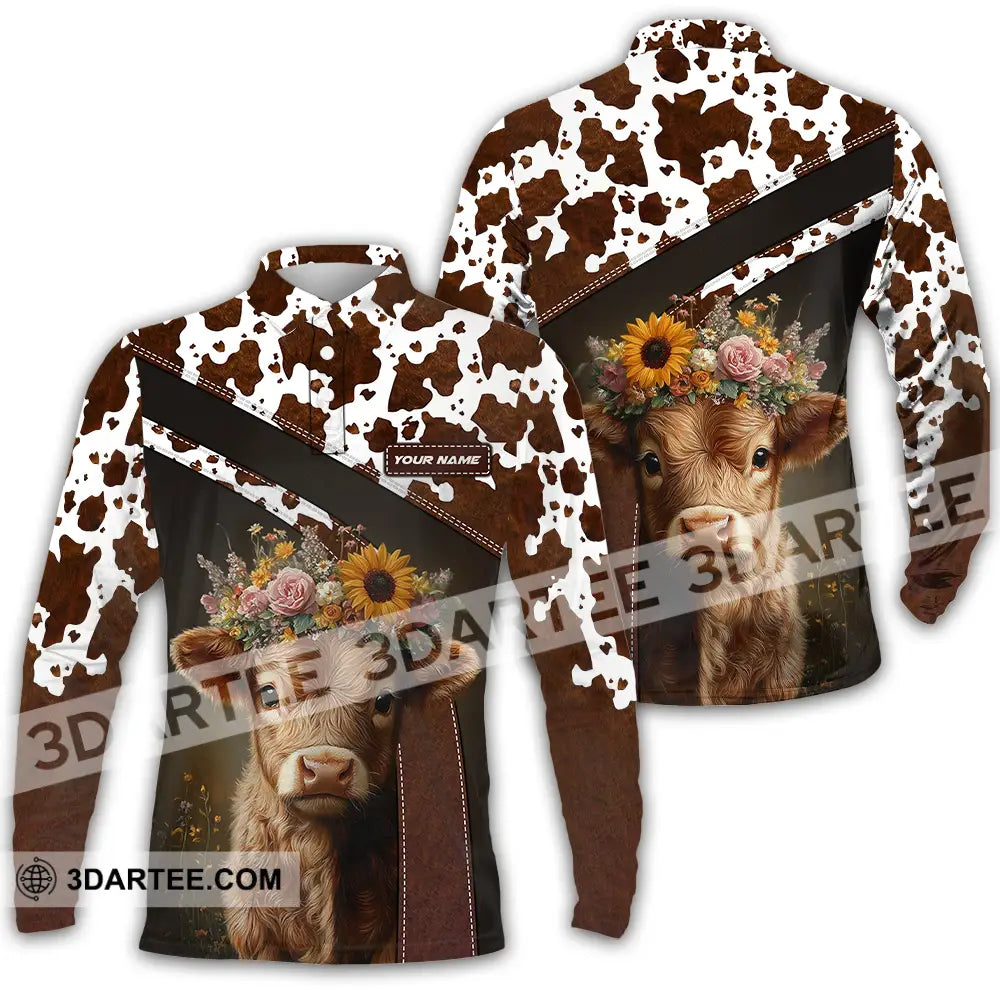 Unisex Shirt - Custom Text Shirt Highland Cow Shirt Long Sleeve Polo / S T-shirt