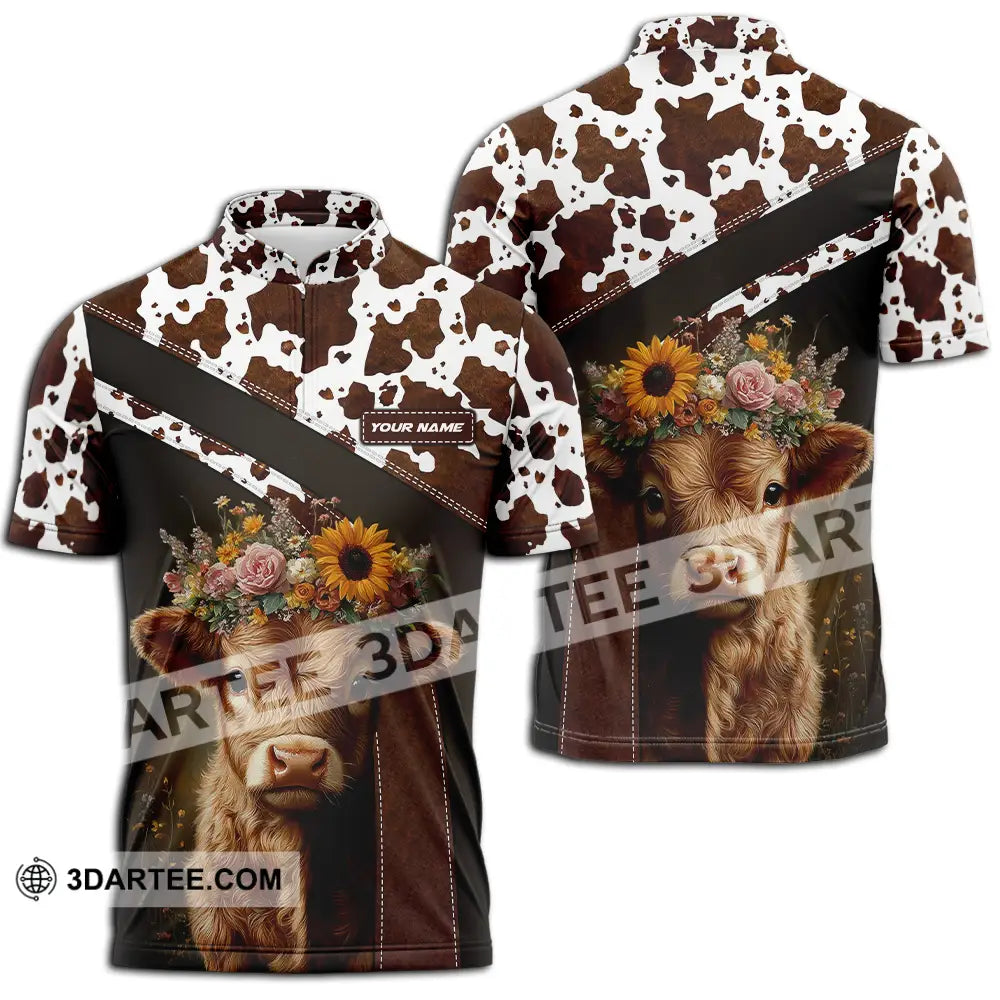 Unisex Shirt - Custom Text Shirt Highland Cow Shirt Zipper Polo Shirt / S T-shirt