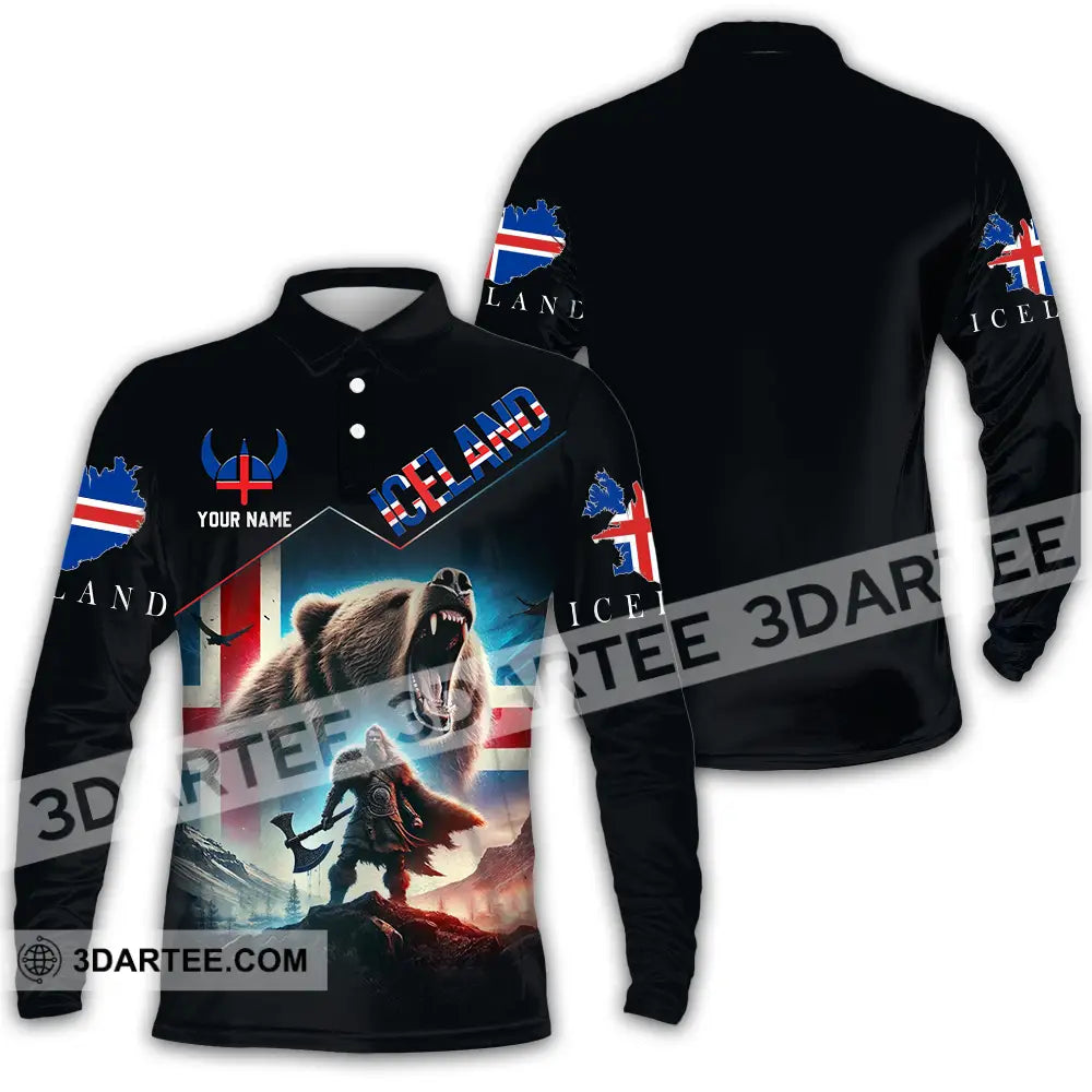 Unisex Shirt - Custom Text Iceland Long Sleeve Polo / S T-Shirt