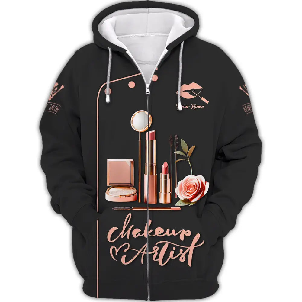 Unisex Shirt - Custom Text Shirt Makeup Artist Shirt Zipper Hoodie / S T-shirt