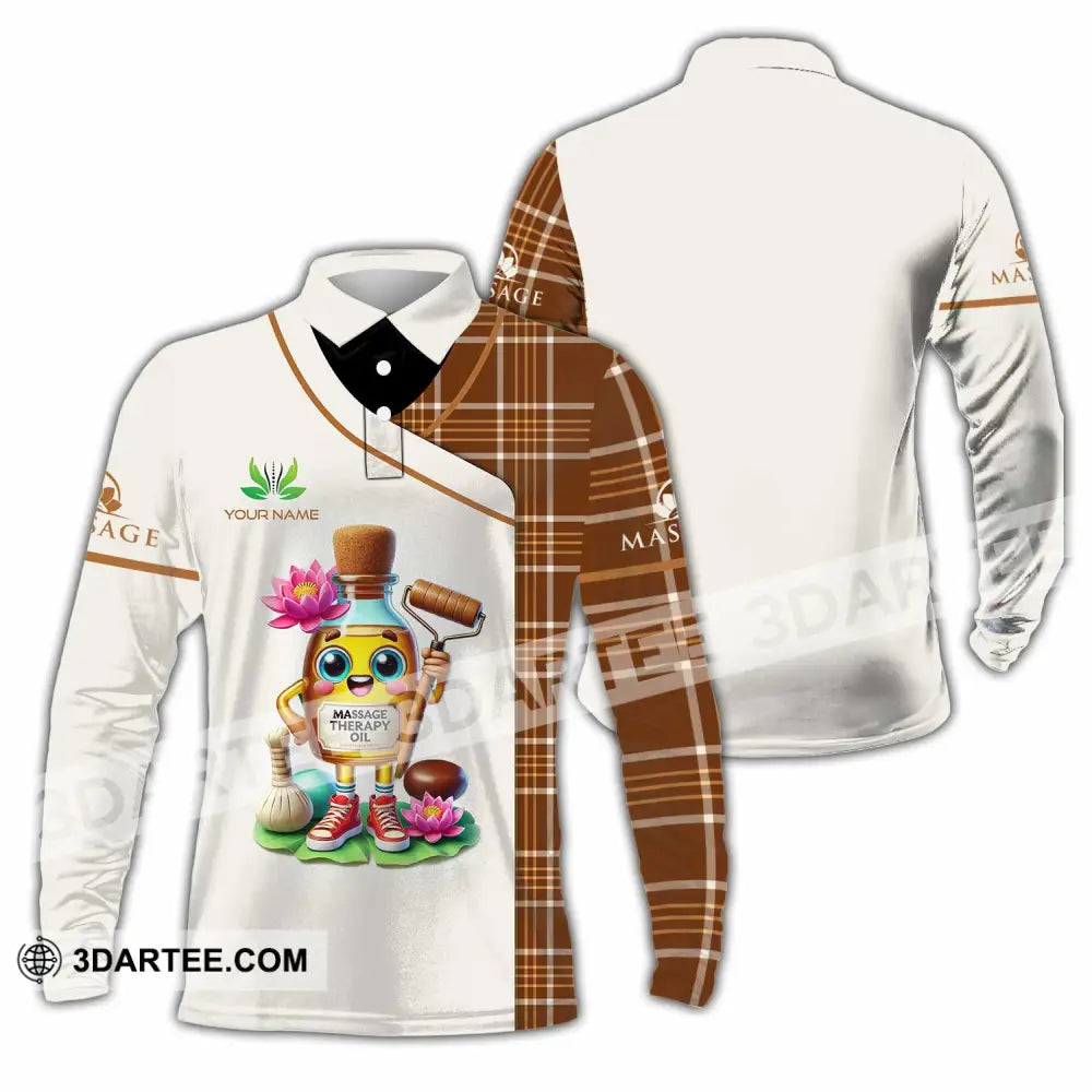Unisex Shirt - Custom Text Massage Therapy Oils Long Sleeve Polo / S T-Shirt