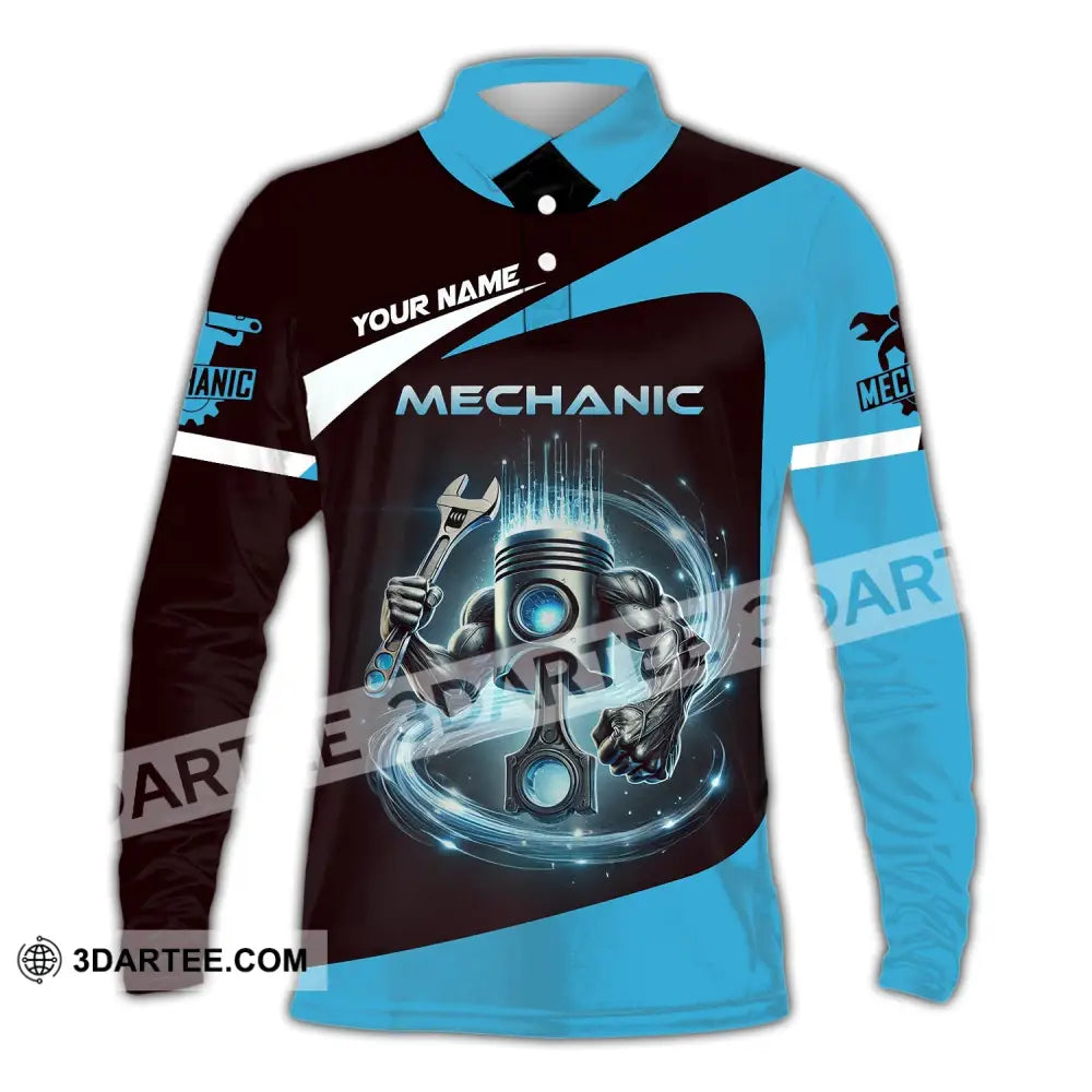Unisex Shirt - Custom Text Mechanic Long Sleeve Polo / S T-Shirt