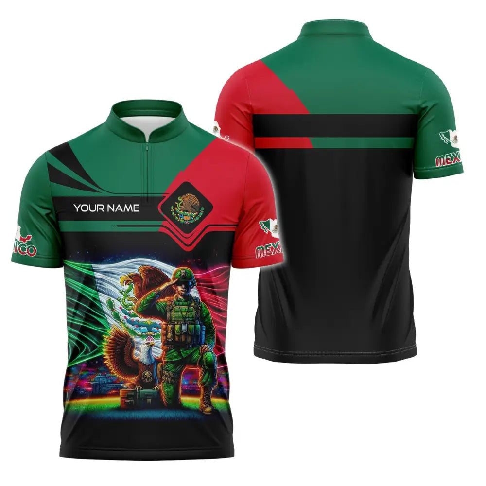 Unisex Shirt - Custom Text Shirt Mexico Zipper Polo Shirt / S T-shirt