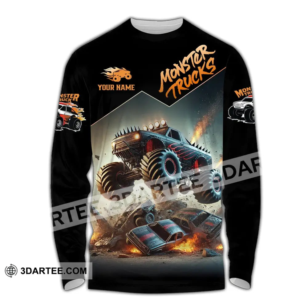Unisex Shirt - Custom Text Monster Trucks Long Sleeve / S T-Shirt