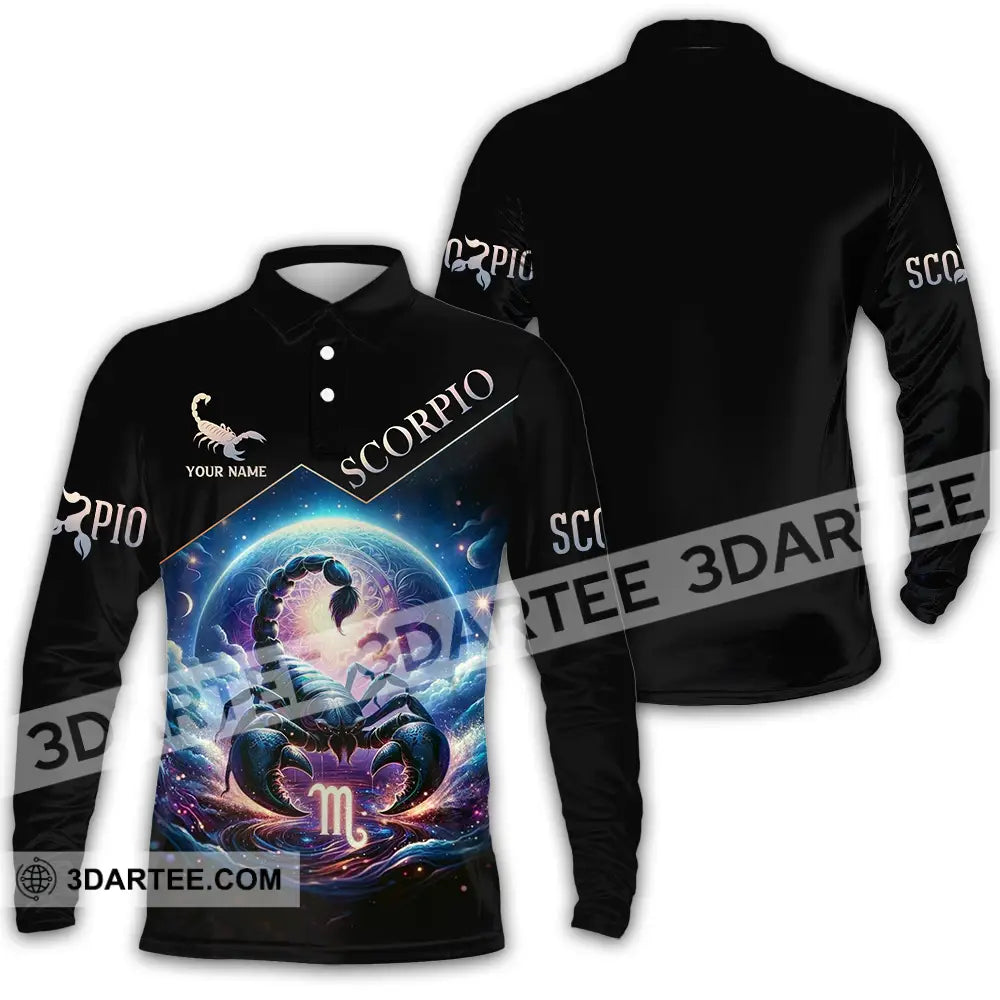 Unisex Shirt - Custom Text Scorpio Long Sleeve Polo / S T-Shirt