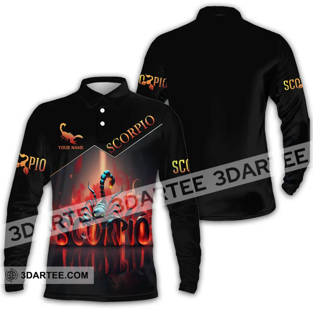 Unisex Shirt - Custom Text Scorpio Long Sleeve Polo / S T-Shirt