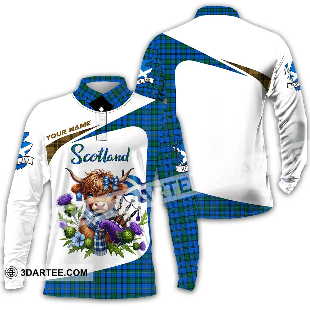 Unisex Shirt - Custom Text Shirt Scotland Highland Cow Shirt Long Sleeve Polo / S T-shirt