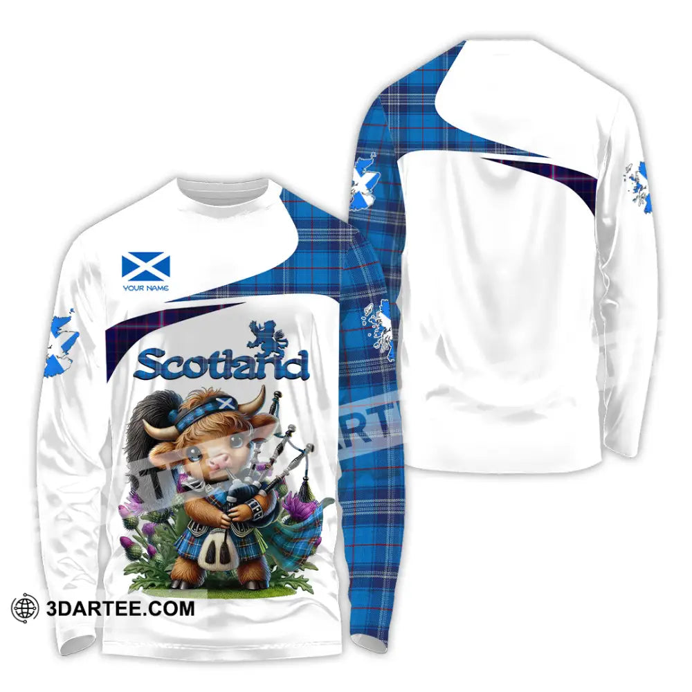 Unisex Shirt - Custom Text Shirt Scotland Highland Cow With Bagpipes Shirt Long Sleeve Shirt / S T-shirt