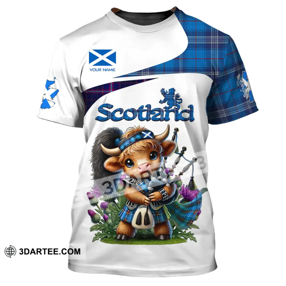 Unisex Shirt - Custom Text Shirt Scotland Highland Cow With Bagpipes Shirt T-Shirt / S T-shirt