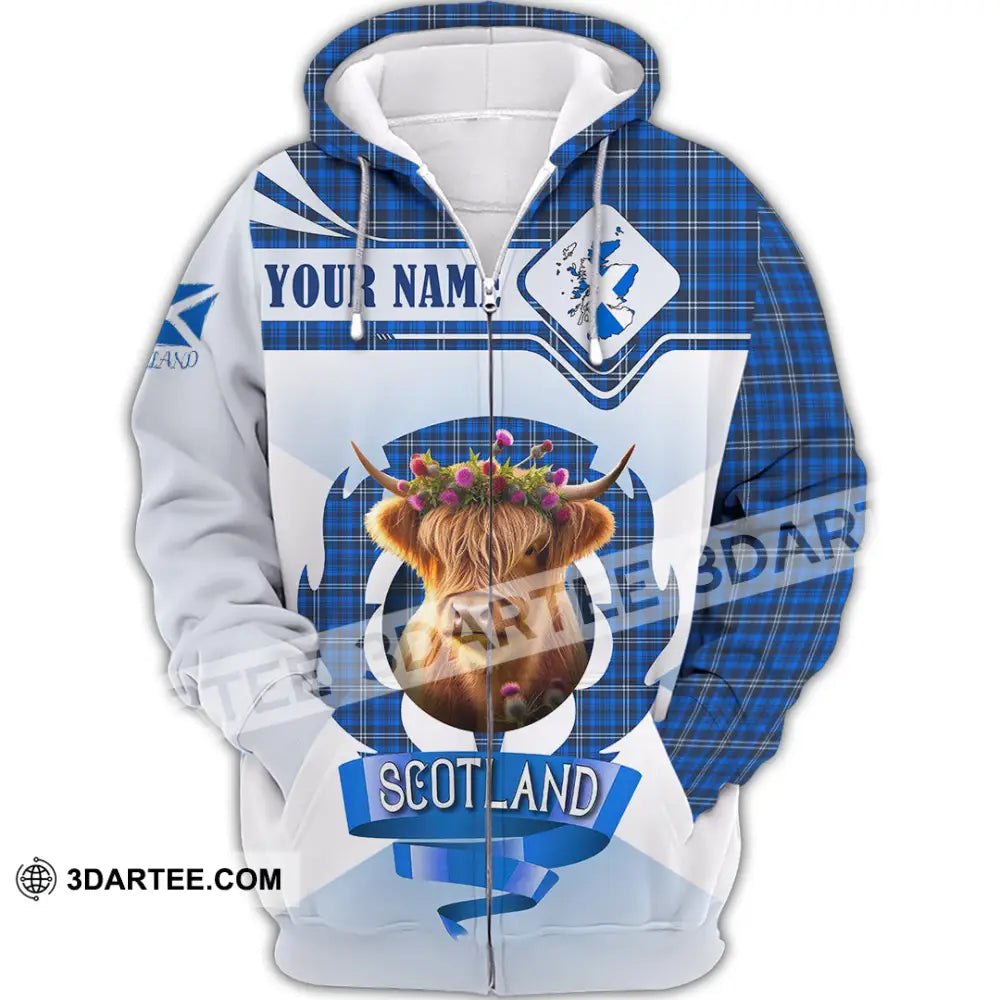 Unisex Shirt - Custom Text Shirt Scotland Highland Cow Shirt Zipper Hoodie / S T-shirt