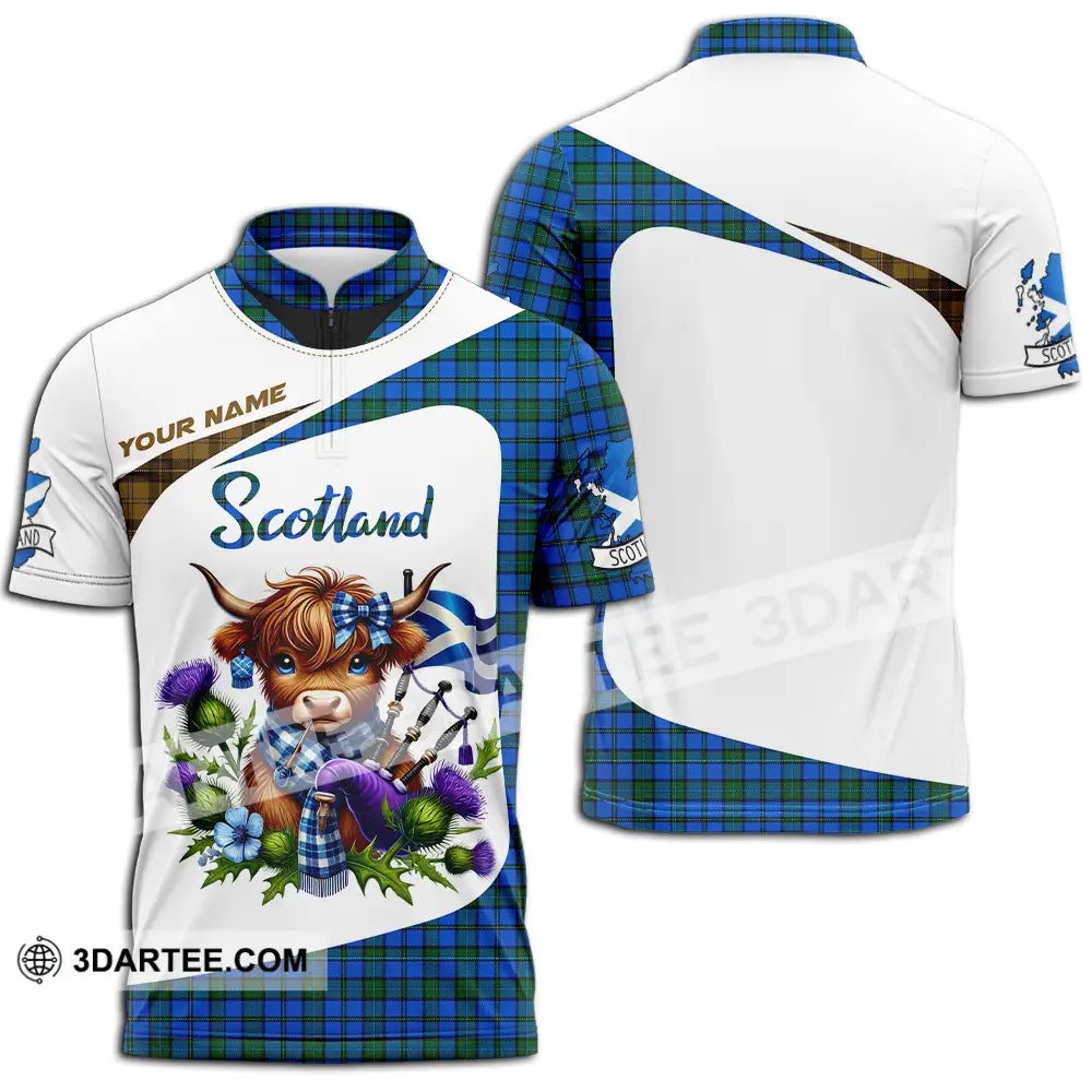 Unisex Shirt - Custom Text Shirt Scotland Highland Cow Shirt Zipper Polo Shirt / S T-shirt