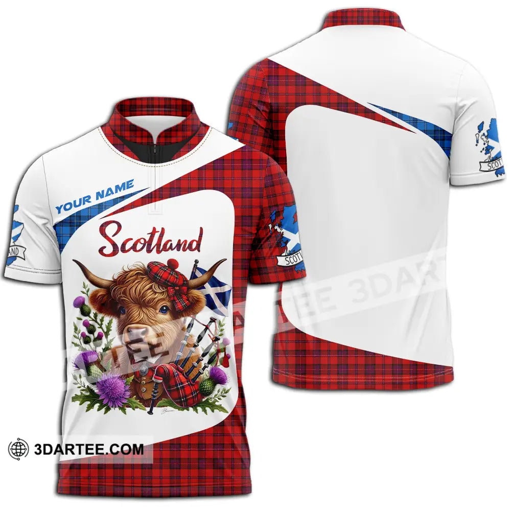 Unisex Shirt - Custom Text Shirt Scotland Highland Cow Shirt Zipper Polo Shirt / S T-shirt