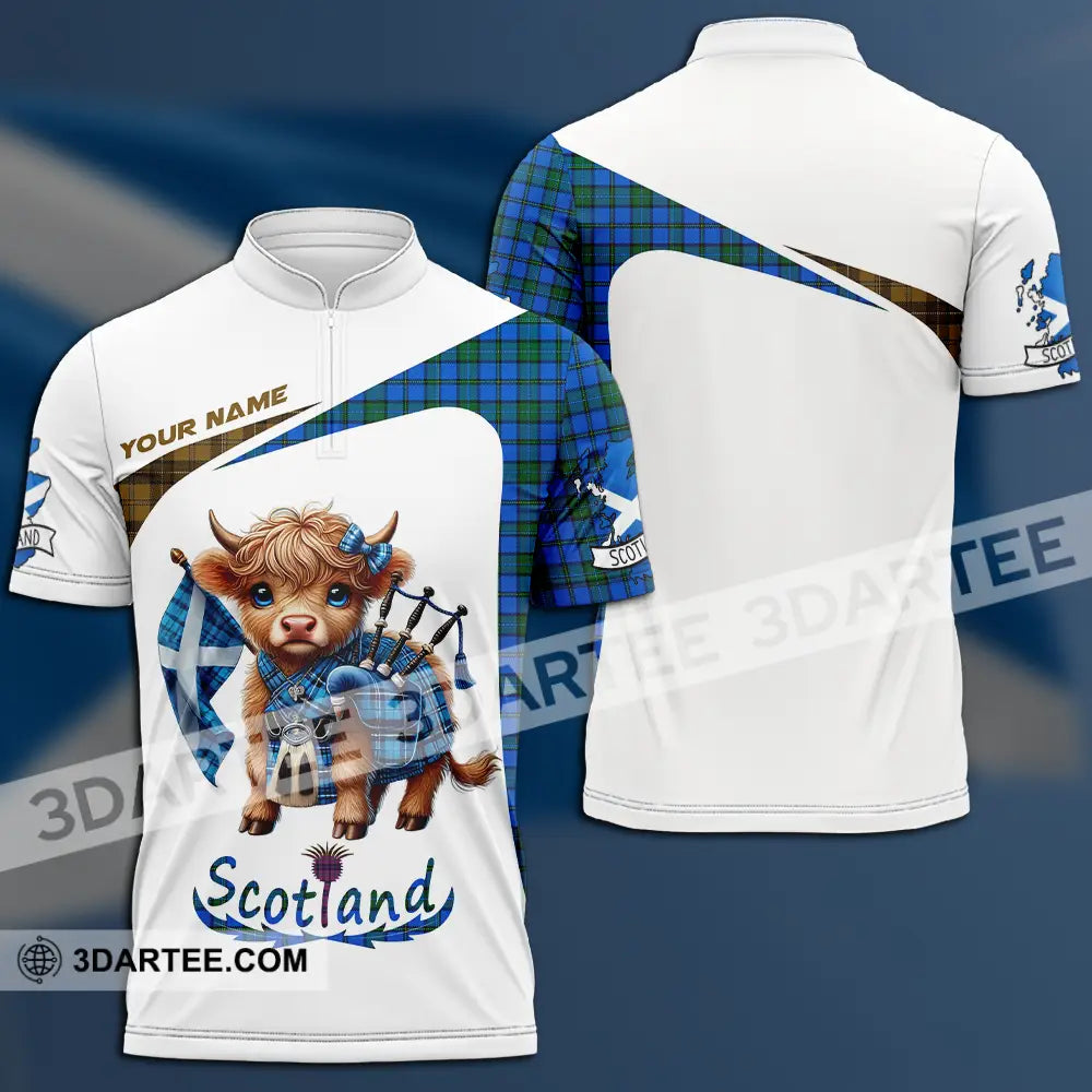 Unisex Shirt - Custom Text Shirt Scotland Highland Cow Shirt Zipper Polo Shirt / S T-shirt