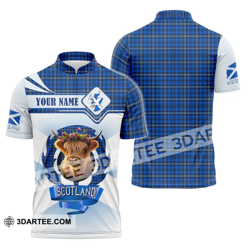 Unisex Shirt - Custom Text Shirt Scotland Highland Cow Shirt Zipper Polo Shirt / S T-shirt