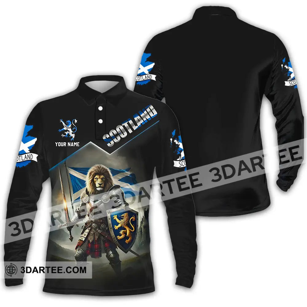 Unisex Shirt - Custom Text Scotland Long Sleeve Polo / S T-Shirt