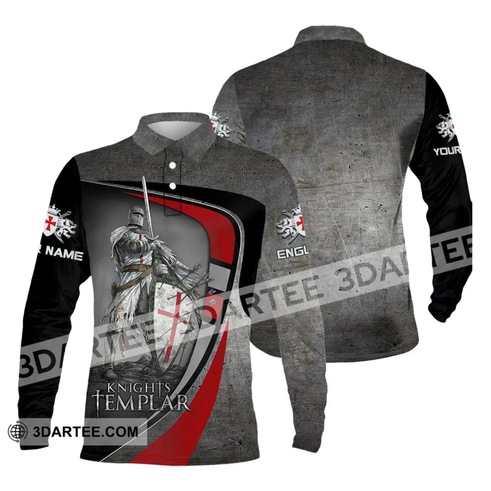 Unisex Shirt - Custom Text Shirt Templar Knight England Shirt Long Sleeve Polo / S T-shirt