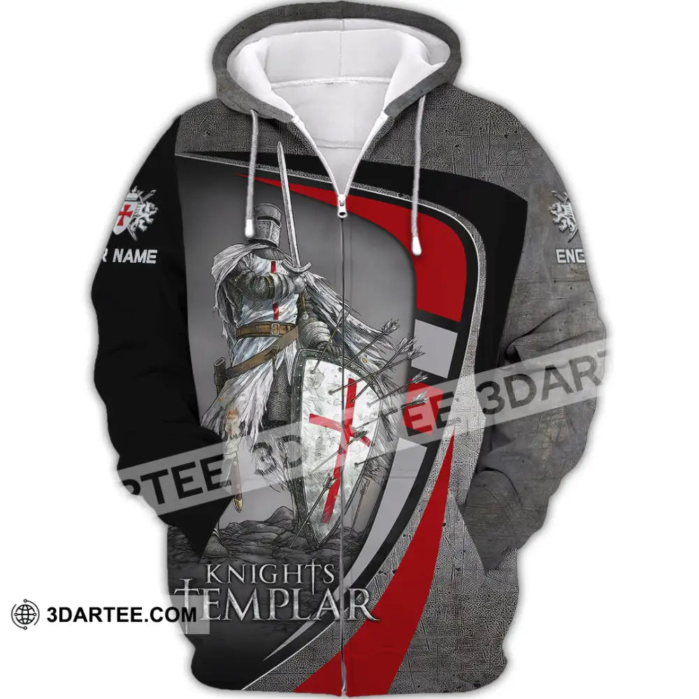 Unisex Shirt - Custom Text Shirt Templar Knight England Shirt Zipper Hoodie / S T-shirt