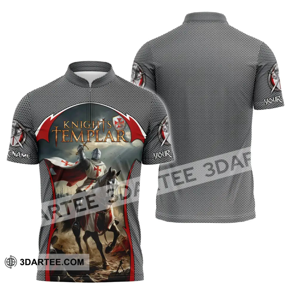 Unisex Shirt - Custom Text Shirt Templar Knight England Shirt Zipper Polo Shirt / S T-shirt