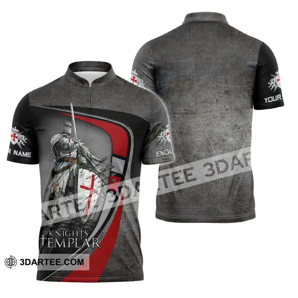 Unisex Shirt - Custom Text Shirt Templar Knight England Shirt Zipper Polo Shirt / S T-shirt