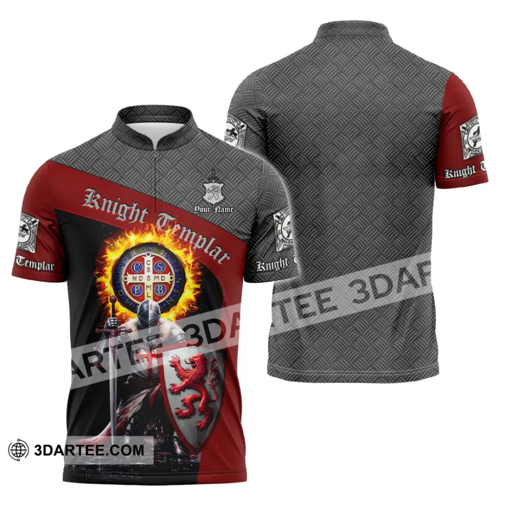 Unisex Shirt - Custom Text Shirt Templar Knight England Shirt Zipper Polo Shirt / S T-shirt
