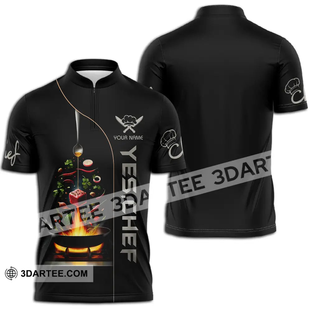 Unisex Shirt - Custom Text Shirt Yes Chef Shirt Zipper Polo Shirt / S T-shirt