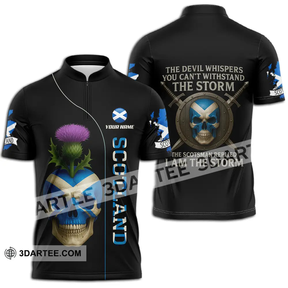 Unisex Shirt - Custom The Devil Whispers You Cannot Withstand The Storm Scotland Shirt Zipper Polo Shirt / S T-shirt