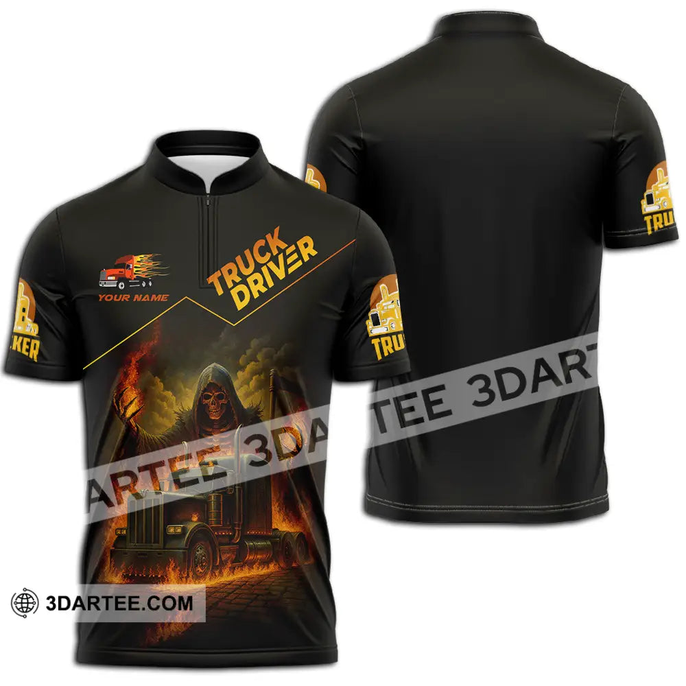 Unisex Shirt - Custom Truck Driver Shirt Zipper Polo Shirt / S T-shirt