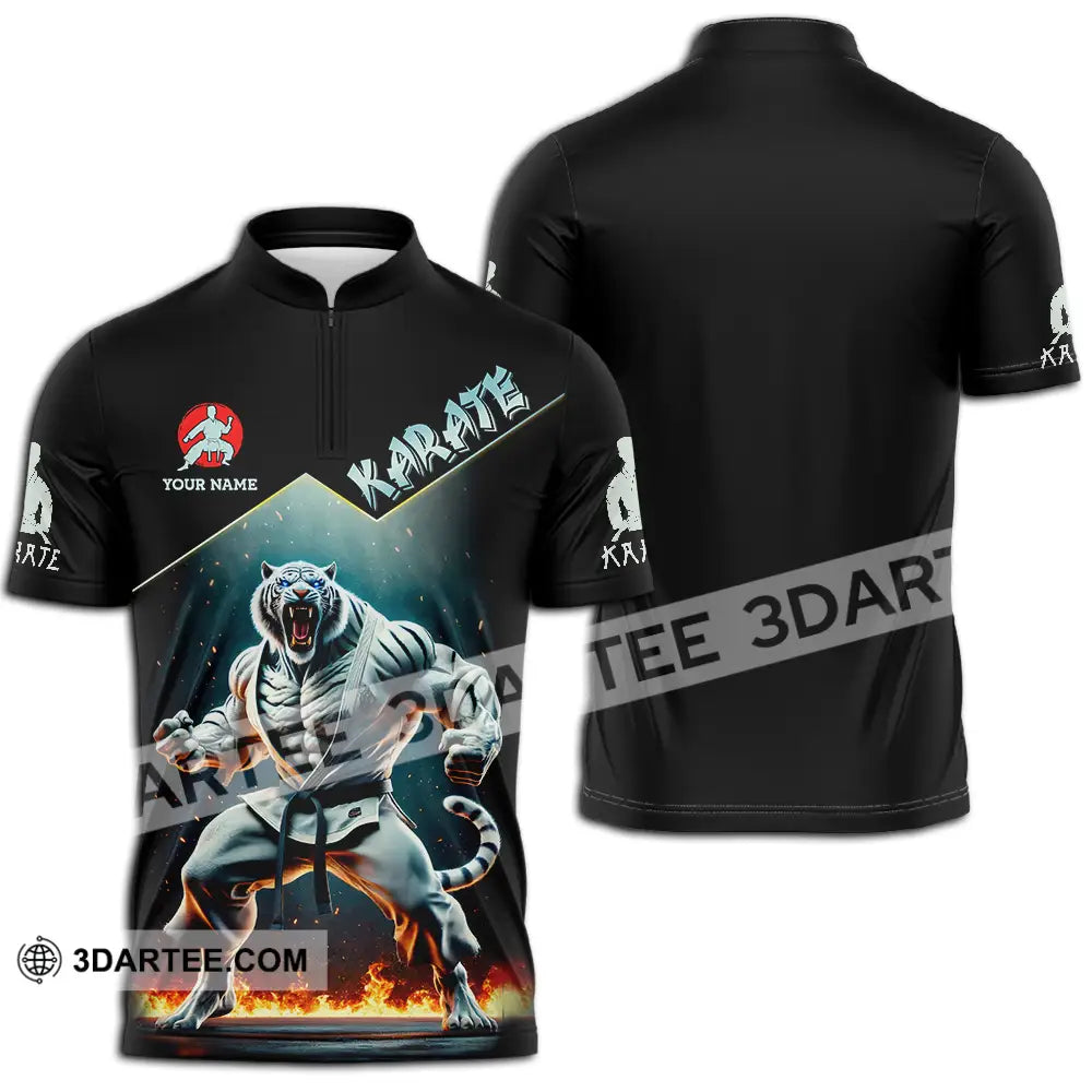 Unisex Shirt - Custom White Tiger Karate Sport Shirt Zipper Polo Shirt / S T-shirt