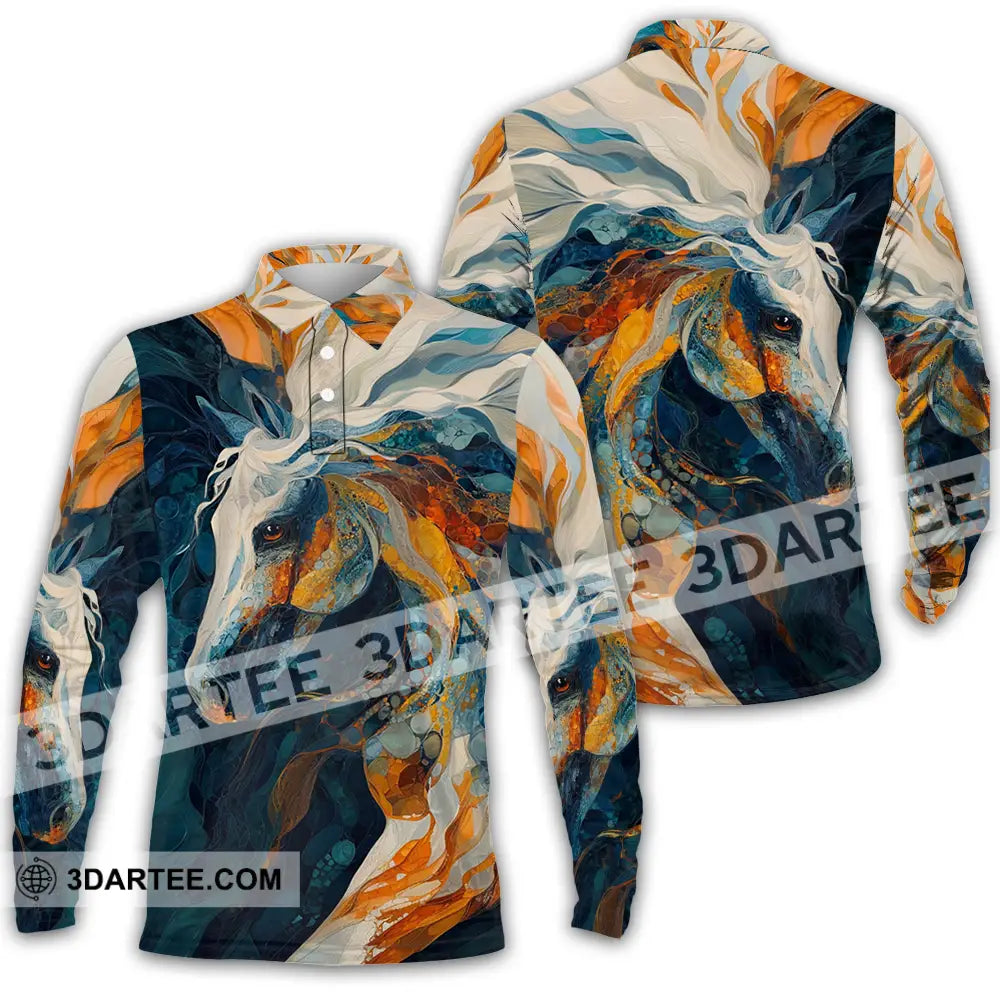 Unisex Shirt - Horse Funny Graphic Shirt Long Sleeve Polo / S T-shirt