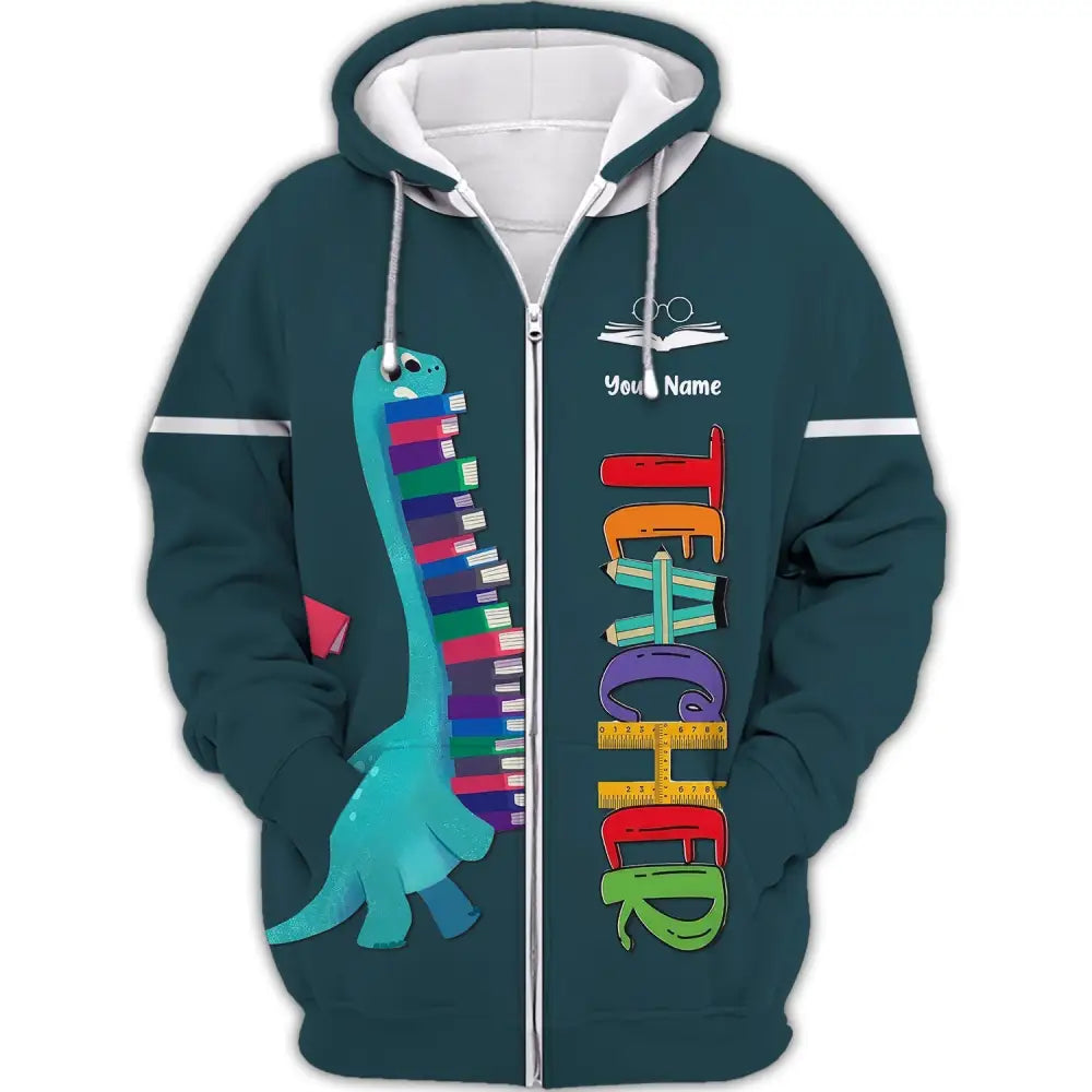 Unisex Shirt Teacher Hoodie Dinosaur Gift For Teachers Zipper / S T-Shirt