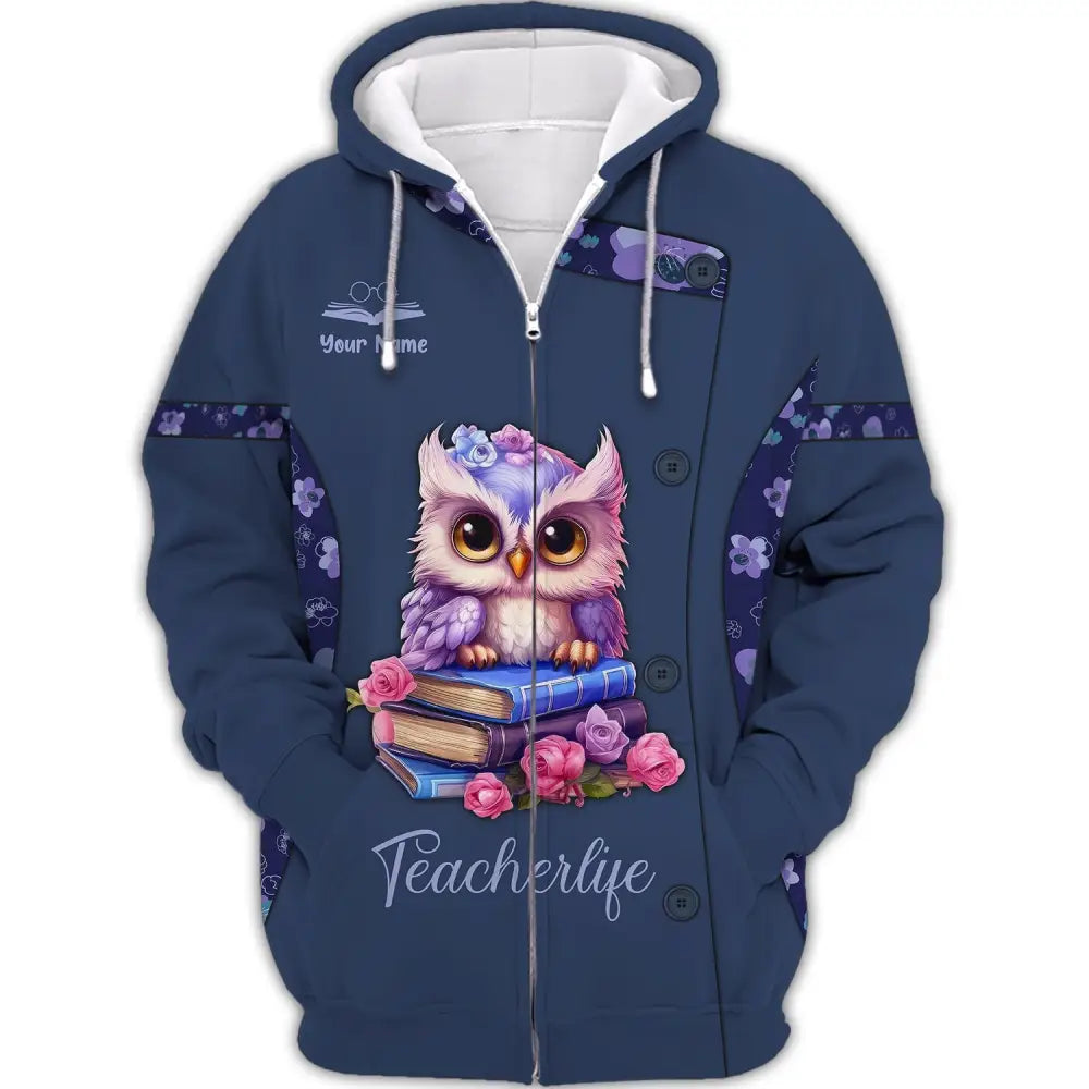 Unisex Shirt Teacher Hoodie Owl Gift For Teachers Zipper / S T-Shirt