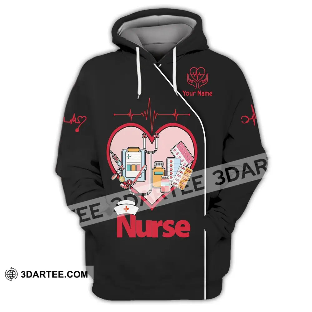 Woman Shirt Custom Name Nurse Polo Long Sleeve Love T-Shirt Hoodie / S T-Shirt